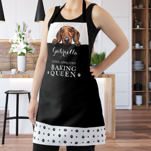 Tablier Dachshund Chien Baking Queen noir blanc personnali