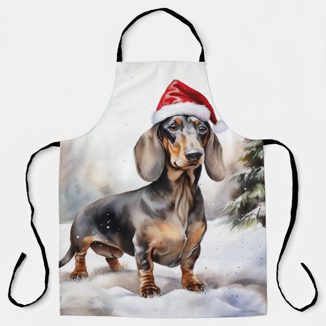 Tablier Dachshund Chien dans la neige Noël (Recto)