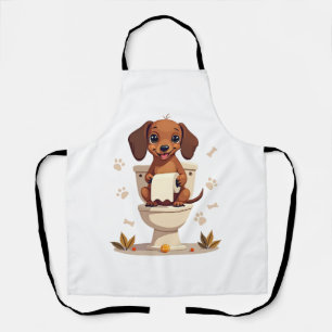Tablier Dachshund Mignon Vintage sur Toilettes Dessin Anim