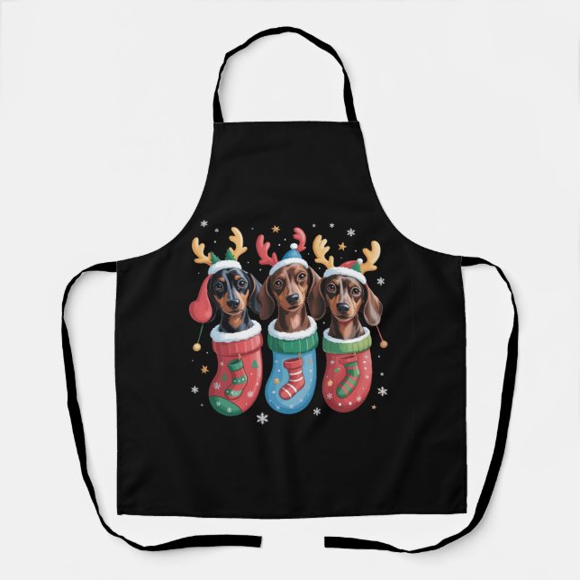 Tablier Dachshund Noël Amoureux des chiens cadeau de vacan (Recto)