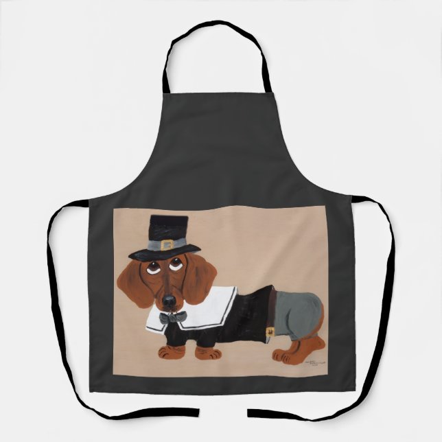 Tablier Dachshund Pilgrim de Thanksgiving (Recto)