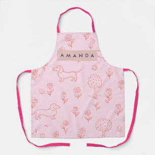 Tablier Dachshund rose personnalisé et Fleur
