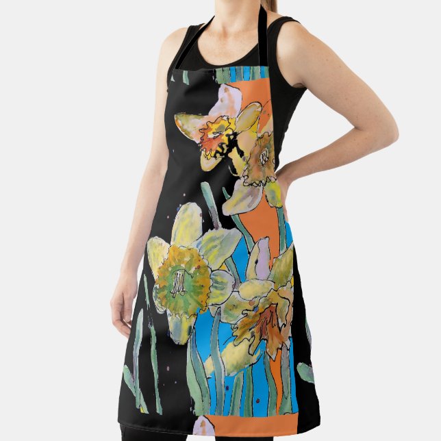 Tablier Daffodique Aquarelle Fleur Orange floral Apron (Insitu)