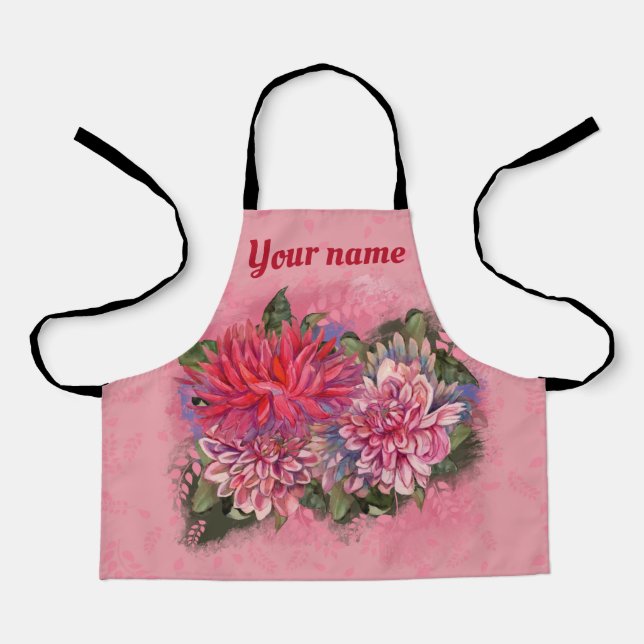 Tablier Dahlias flowers pink watercolor pattern (Recto)