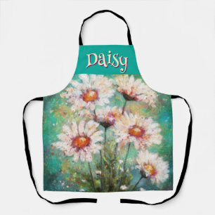 Tablier Daisies Floral Impressionniste Personnalisé Teal