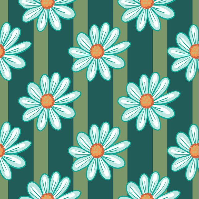 Tablier Daisy Apron (Seamless pattern with white daisies and green stripes, the flowers have white petals.)