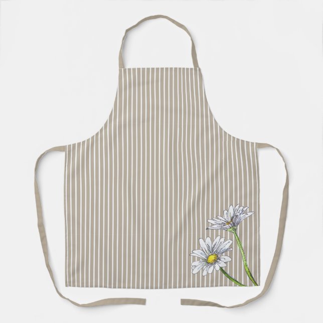 Tablier Daisy Floral Aquarelle Rayée Taupe (Recto)