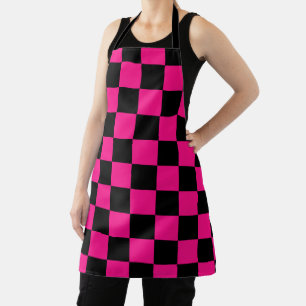 Tablier Damas en damier rose chaud noir géométrique rétro