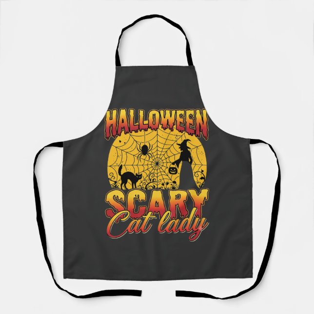 Tablier Dame de chat effrayante Halloween Sorcière Toile d (Recto)