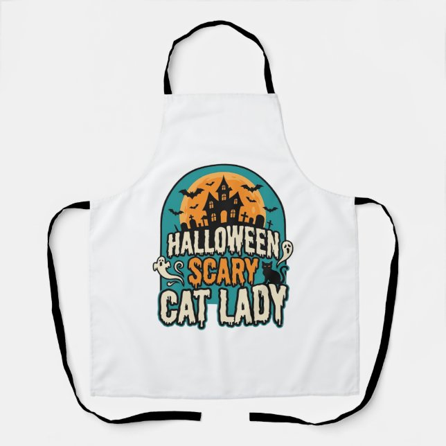 Tablier Dame de chat Halloween Épouvantable Maison hantée  (Recto)