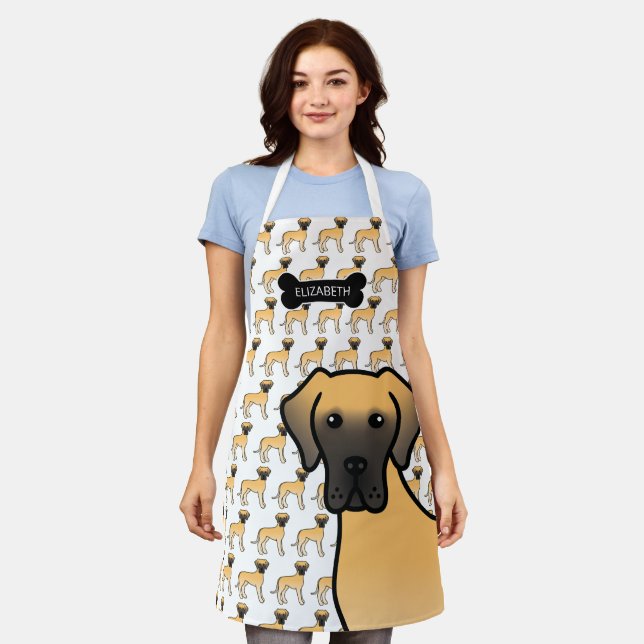 Tablier Danois Fauve Mignon Chien de Dessin Animé & Nom (Porté)