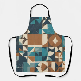 Tablier Dark Blue, Teal, Brown, and Tan Geometric Pattern