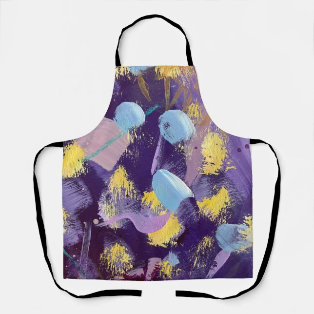 Tablier d'art abstrait violet, jaune et bleu vif (Recto)