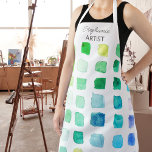 Tablier d'artiste vert personnalisé<br><div class="desc">Ce tablier est décoré d'un motif d'échantillons de couleurs dans les tons vert et turquoise. Parfait pour un artiste ou quelqu'un qui aime peindre. Personnalisez cet tablier avec votre nom ou votre monogramme. Parce que nous créons nos oeuvres, vous ne trouverez pas ce design exact d’autres designers. Aquarelle originale ©...</div>