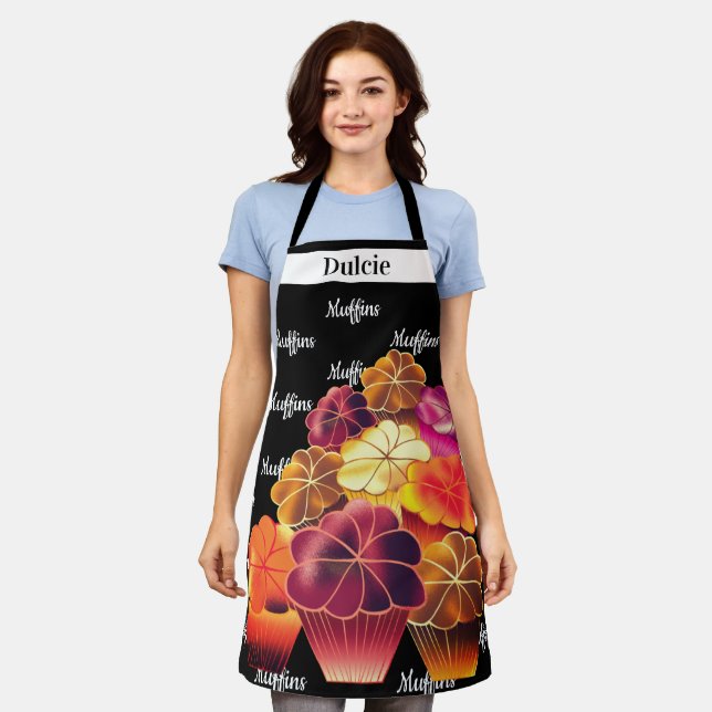 Tablier Dazzling, Texte personnalisé, Muffins chau (Porté)