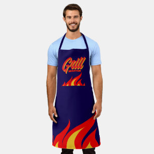 Tablier de barbecue bleu marine avec flammes de fe