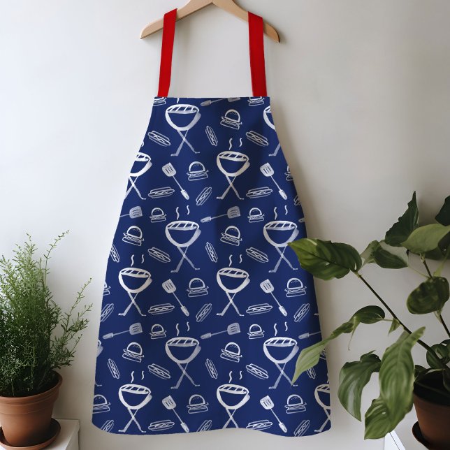 Tablier de BBQ à aquarelle bleue et blanche (Watercolor blue and white Bar B Que BBQ grilling apron)