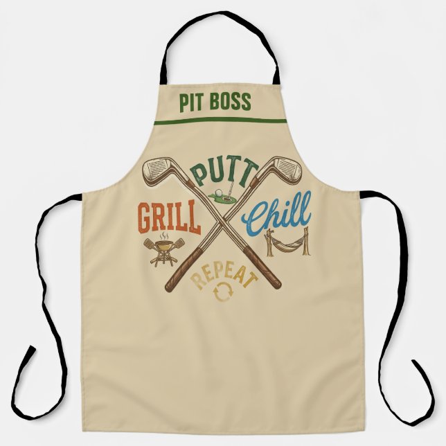 Tablier de BBQ de golf - Putt Grill Chill Répéter  (Recto)