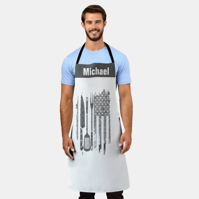 Tablier de BBQ patriotique - Cadeau drôle de maîtr (Porté)