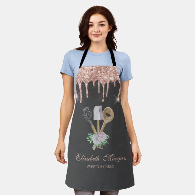 Tablier de boulangerie gouttes de rose en or Cupca (Porté)