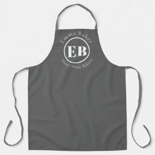 Tablier de chef à monogramme gris personnalisé ave