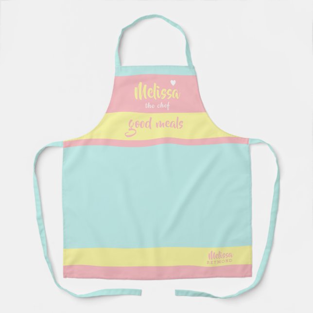 tablier de chef de cuisine sarcelle avec son nom (Recto)