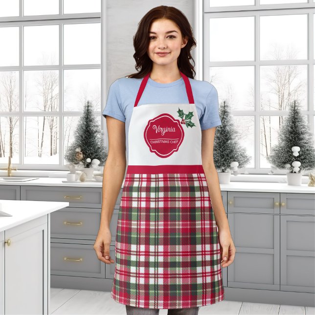Tablier de chef de Noël à motif tartan et houx (Créateur téléchargé)