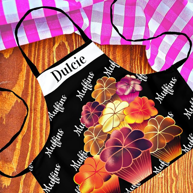 Tablier de chef motif texte étincelant muffins cha (Créateur téléchargé)