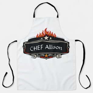 Tablier de chef personnalisé avec flammes Nom pe