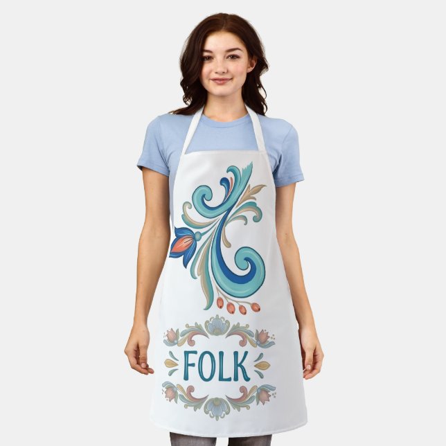 Tablier de cuisine à motif floral d'art populaire (Porté)
