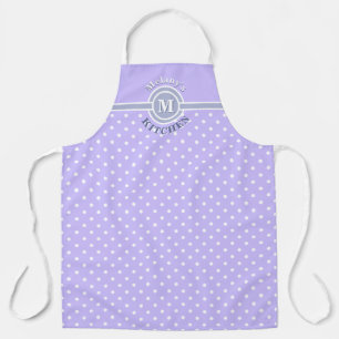 Tablier de cuisine à pois lavande et blanc avec mo