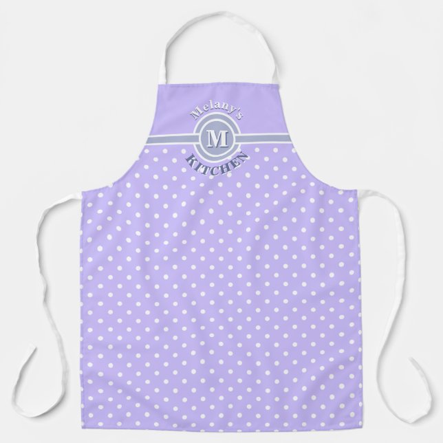 Tablier de cuisine à pois lavande et blanc avec mo (Recto)