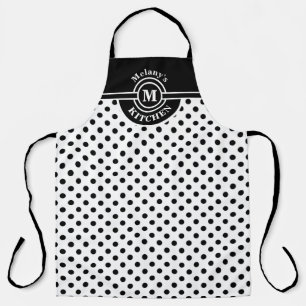 Tablier de cuisine à pois noir et blanc avec monog