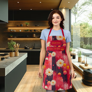 Tablier de cuisine Art Red Zen Daisy au motif rela
