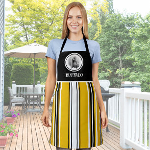 Tablier de cuisine BBQ rayure jaune noir blanc Buf