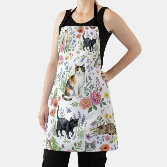 Tablier de cuisine Chats et fleurs sauvages à l'aq (Insitu)