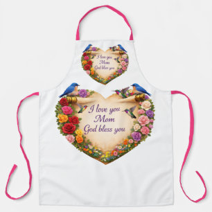 Tablier de cuisine Cœur Floral Blanc pour Maman