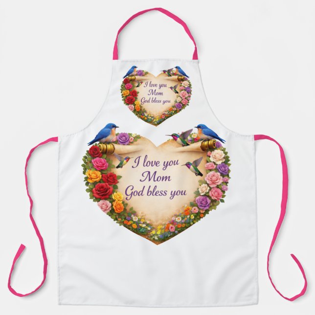 Tablier de cuisine Cœur Floral Blanc pour Maman (Recto)