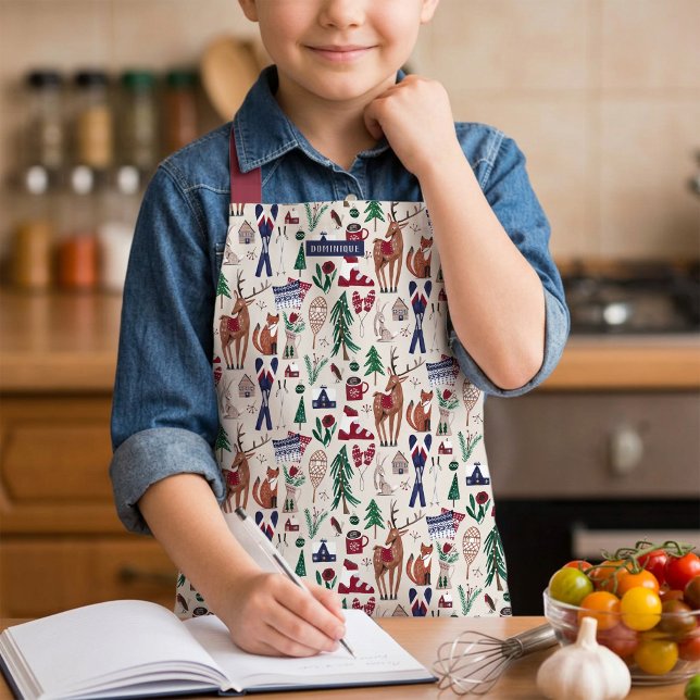 Tablier de cuisine de Noël pour enfants Animaux de (Kids Winter Woodland Animals Christmas Cooking Apron)