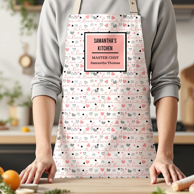 Tablier de cuisine élégant avec lettrage d'amour p (Elegant Anniversary Love Lettering Kitchen Apron)