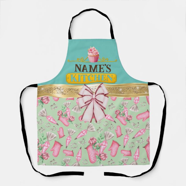 Tablier de cuisine et cupcake rose aquarelle avec  (Recto)