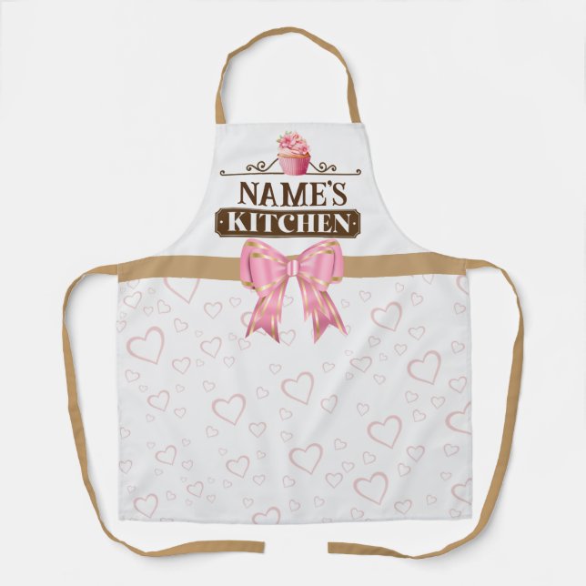 Tablier de cuisine et cupcake rose aquarelle avec  (Recto)