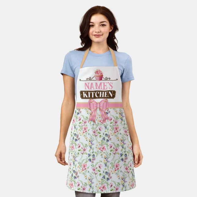 Tablier de cuisine et cupcake rose aquarelle avec  (Porté)