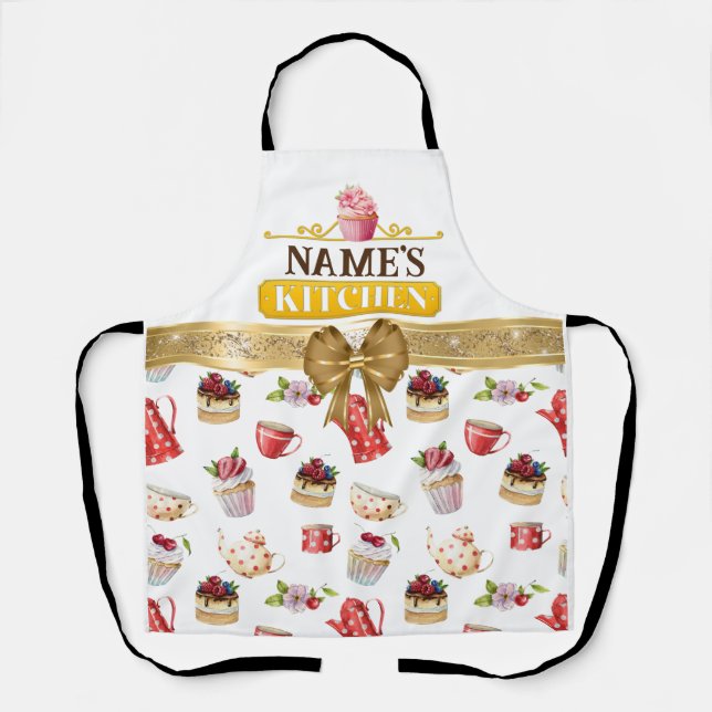 Tablier de cuisine et cupcake rose aquarelle avec  (Recto)