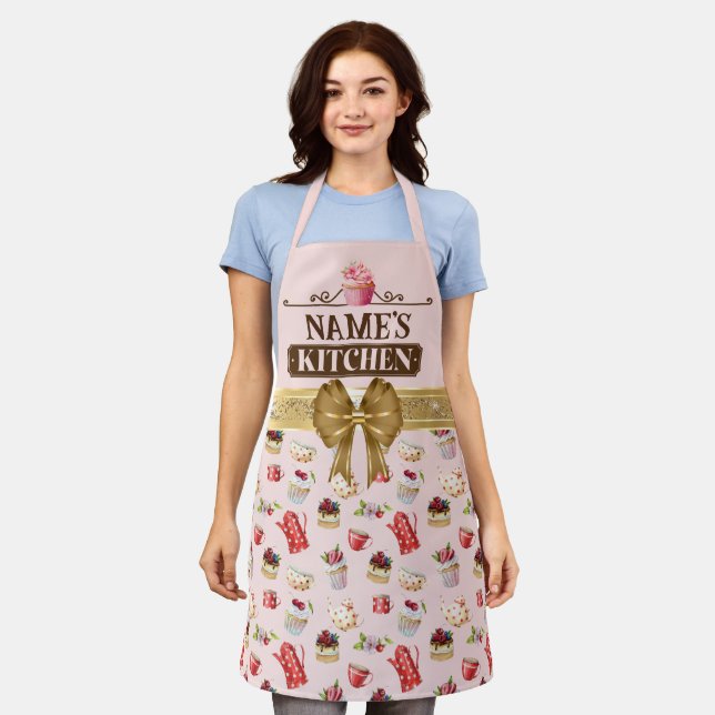 Tablier de cuisine et cupcake rose aquarelle avec  (Porté)