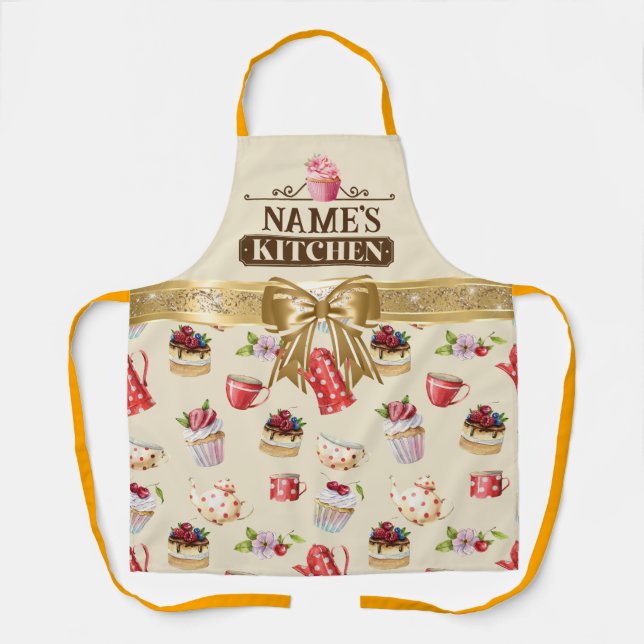 Tablier de cuisine et cupcake rose aquarelle avec  (Recto)