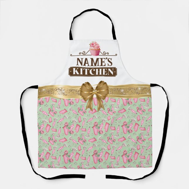 Tablier de cuisine et cupcake rose aquarelle avec  (Recto)