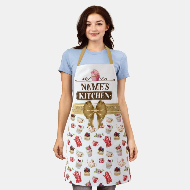 Tablier de cuisine et cupcake rose aquarelle avec  (Porté)