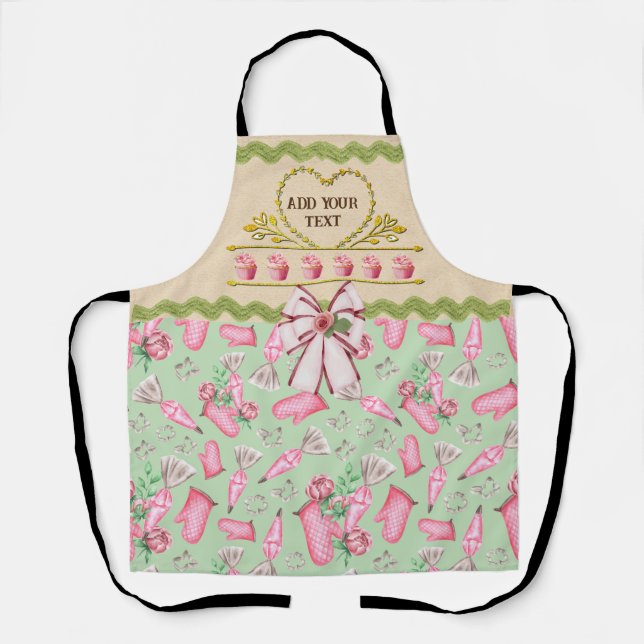 Tablier de cuisine et cupcake rose aquarelle avec  (Recto)
