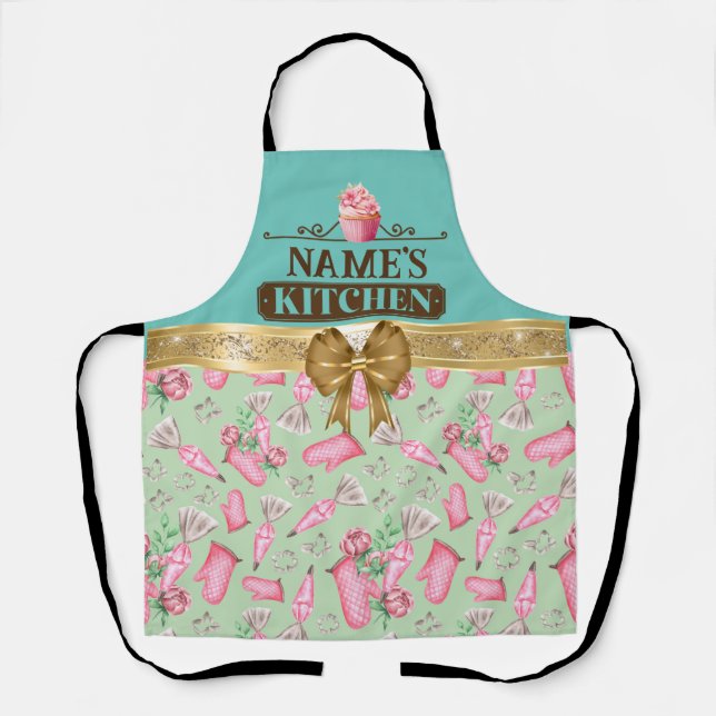 Tablier de cuisine et cupcake rose aquarelle avec  (Recto)